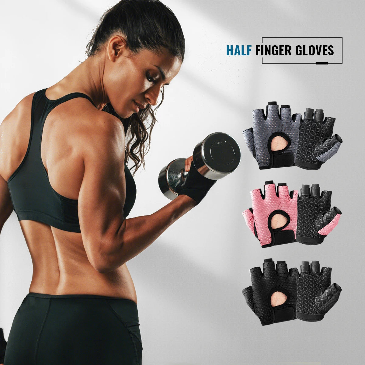 Guantes de Gimnasio para Mujer — Medio Dedo, Transpirables y Antideslizantes